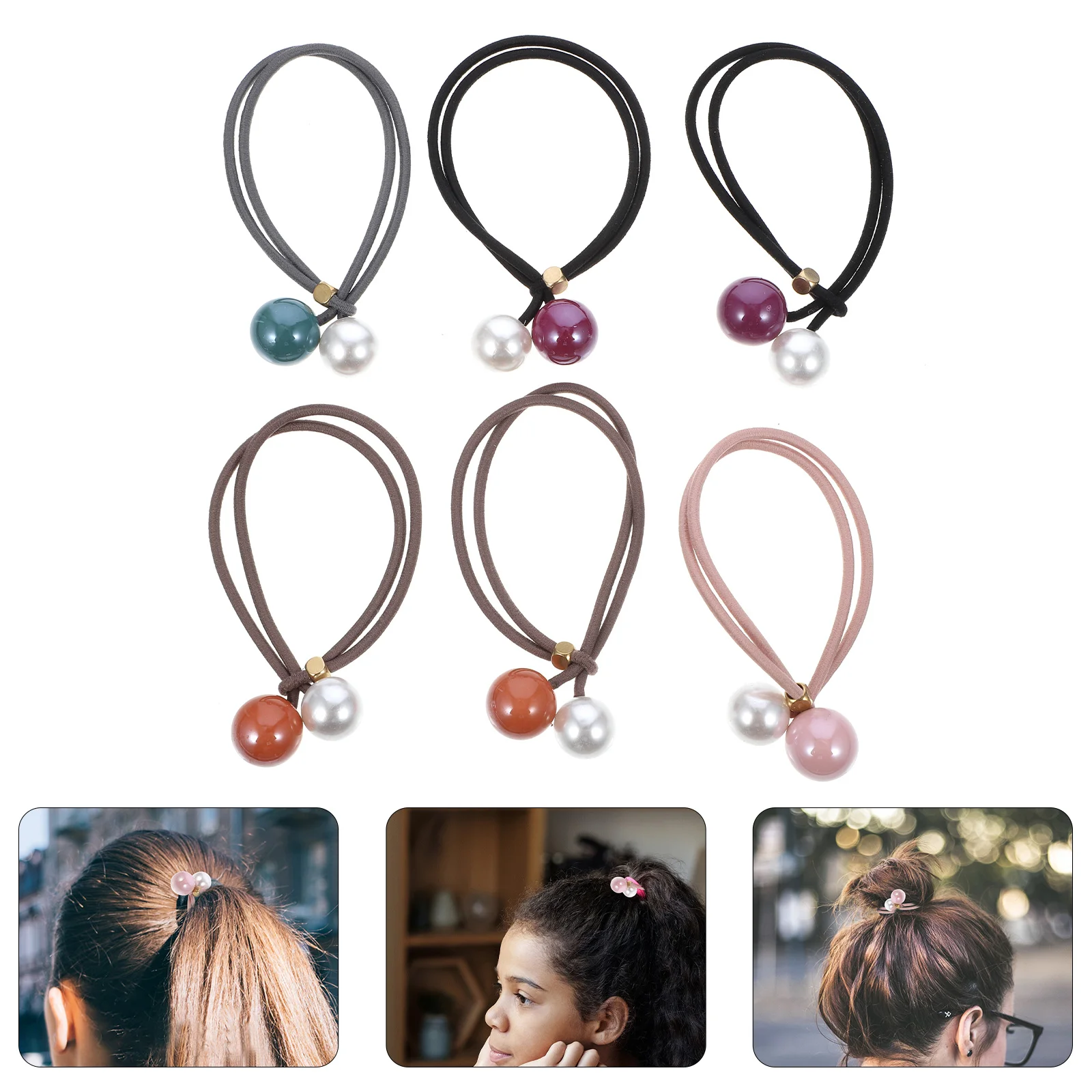 

6 Pcs Pearl Hair Tie Headpiece Ponytail Holders Circle Girl Lovely Headdress Band Fabric Ring