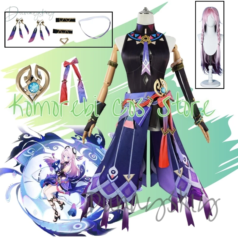 Genshin Impact Новая Citслало Косплей Костюм Парик Татуировки Наклейки Citсла Розовый