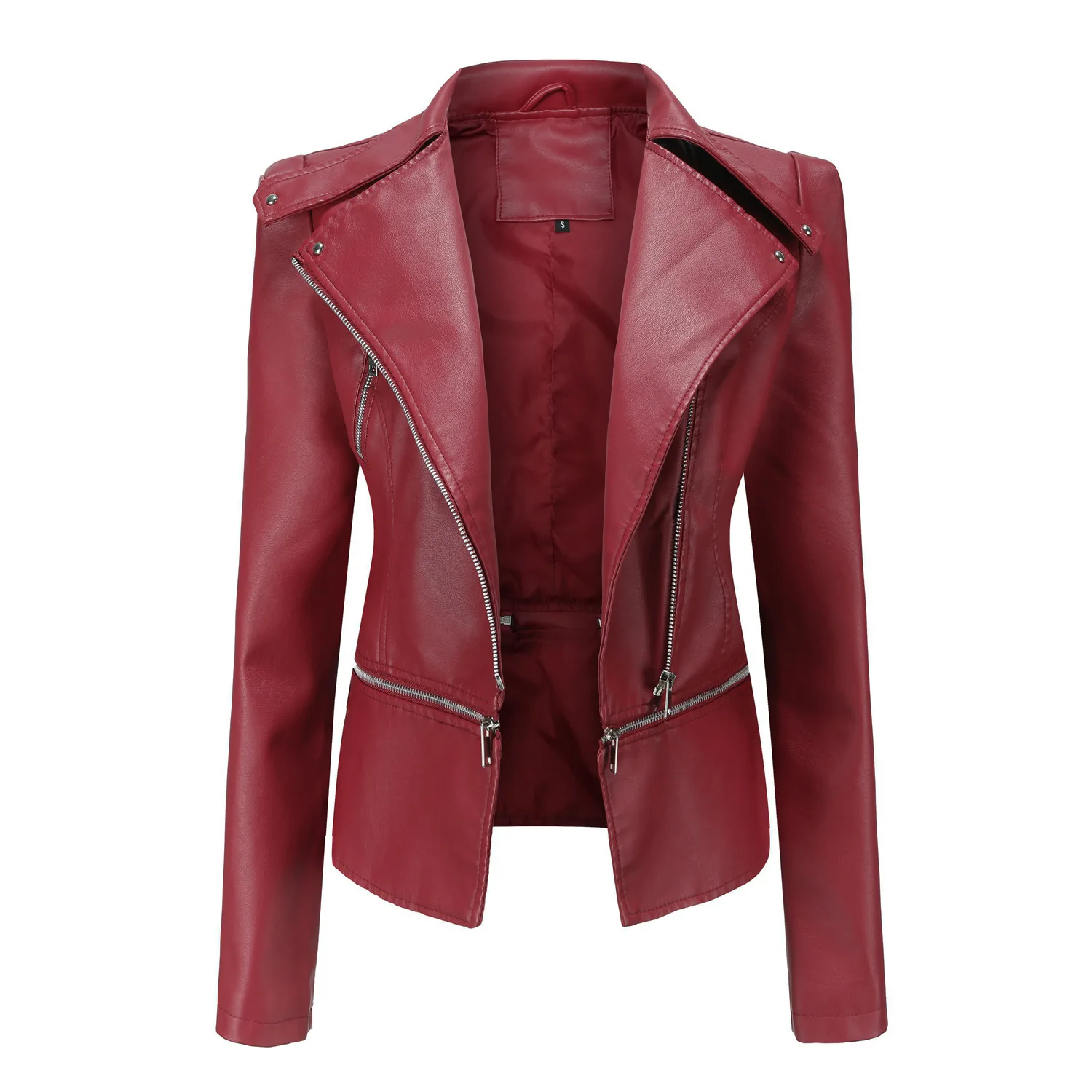 Fashion Women Autumn Winter Motorcycle Faux Leather Jackets Ladies Long Sleeve Zipper Biker PU Punk Streetwear Red Brown Coats