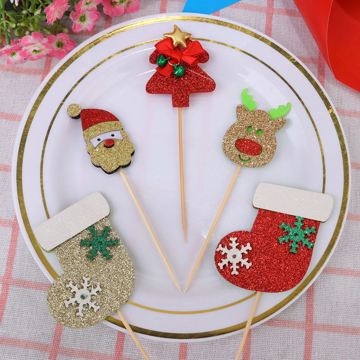 

Christmascupcake Picks Toppers Holiday Toppe Cake Toothpicks Cocktail Dessert Appetizersparty Favors Flags Toothpick Topperpick