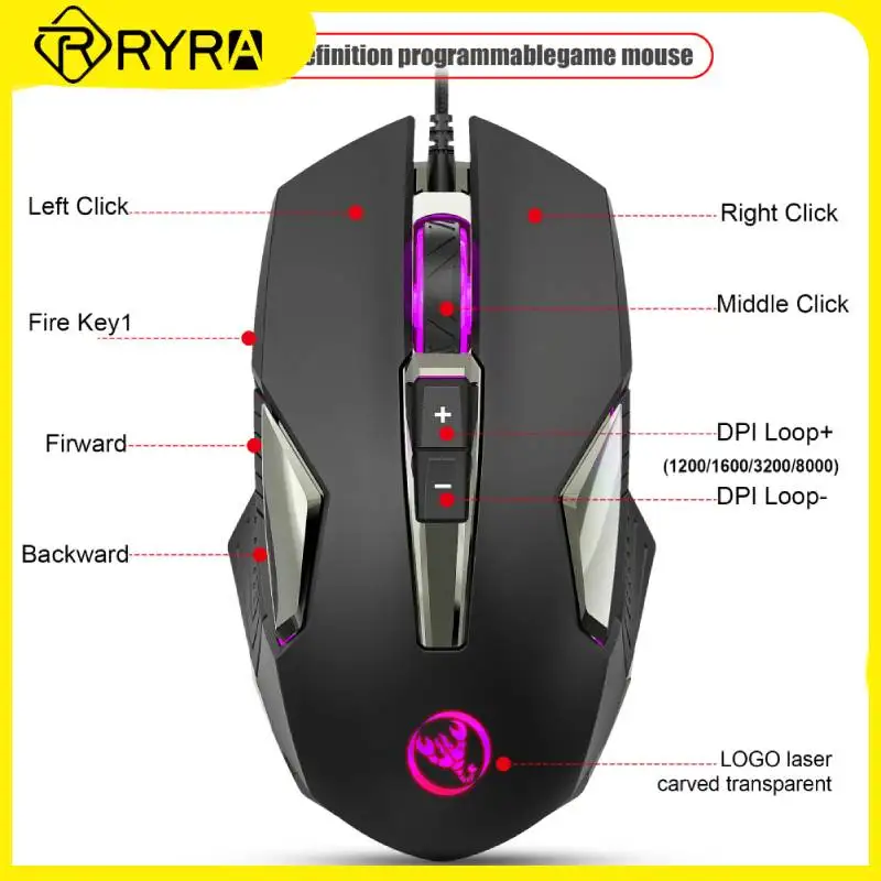 

Мышь Компьютерная RYRA Проводная с USB-приемником, 8000DPI, 4-8 клавиш