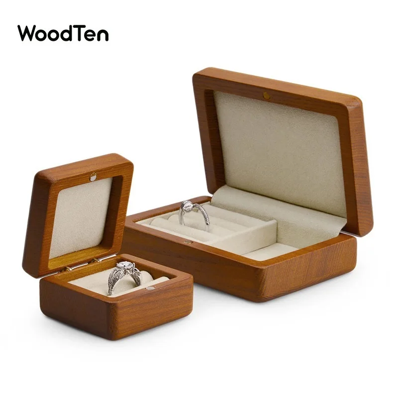 

WoodTen Premium Solid Wooden&Microfiber Jewelry Storage Case 6*6*5.5cm for Rings Earrings Necklace Pendent Jewelry Organizer