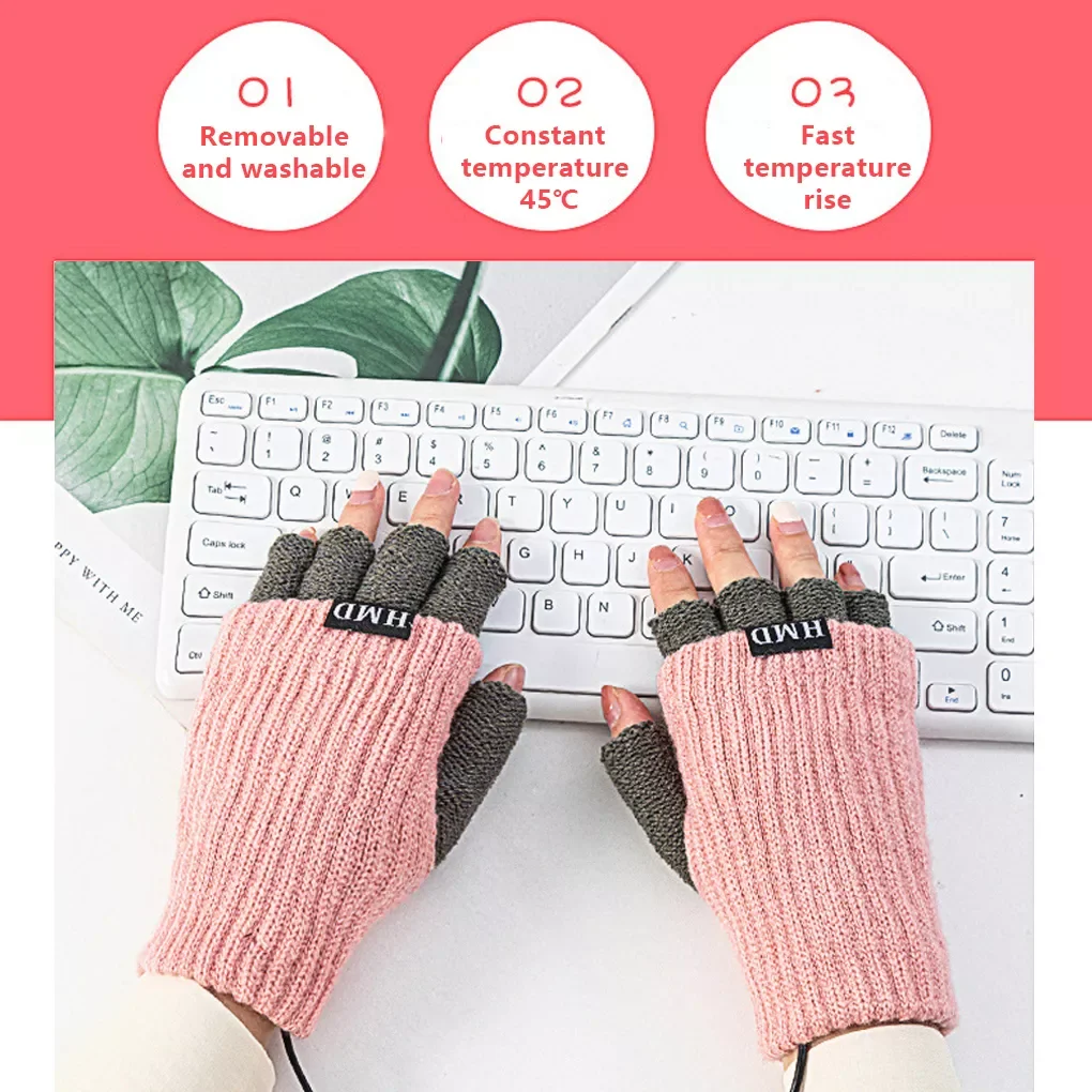 

Gloves Winter Soft Portable Windproof Thermal USB Charging Heating Office Mittens Hand Protector