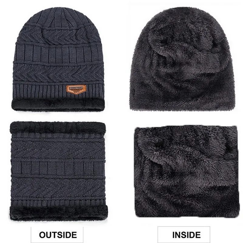 Winter Beanie Hat For Men Fleece Scarf Women Knitted Hat Warm Cap Thick Wool Neck Warmer Scarf Balaclava Mask Skullies Beanies images - 6