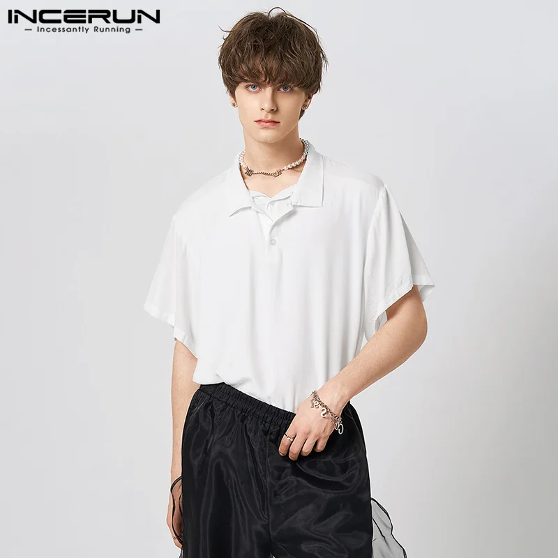 

American Style Men's Ruffle Sleeve Design Shirts Casual Simple Male Solid Comfortable Loose Lapel Blouse S-5XL INCERUN Tops 2023