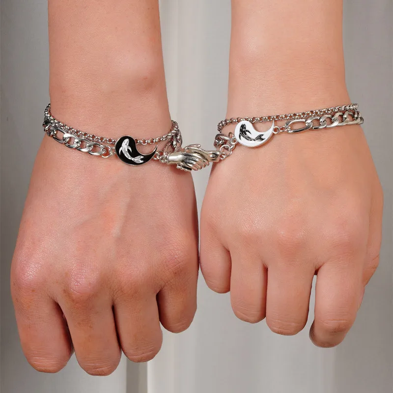 

Модная цепочка из нержавеющей стали, браслеты для пар Tai Chi Yin Yang, ювелирные изделия в стиле панк, подарок для любимого, сердце, магнитная пряжка, притягивающий браслет