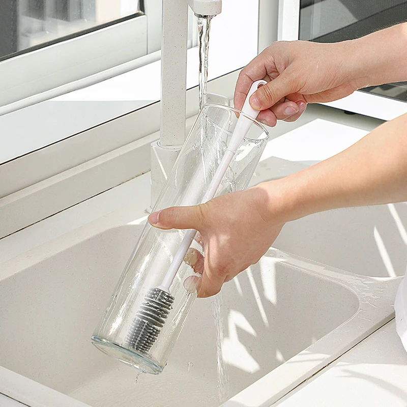 

Silicone Milk Bottle Brush Cup Scrubber Glass Cleaner Kitchen Cleaning Tool Long Handle Drink Bottle Glass Cup Cleaning Brush