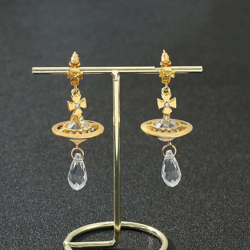 

ZXMJ Vivienne Saturn Earrings Earrings for Women Hip Hop Diamond Fashion Ear Stud Small Golden Ball Pendant Earring Jewelry