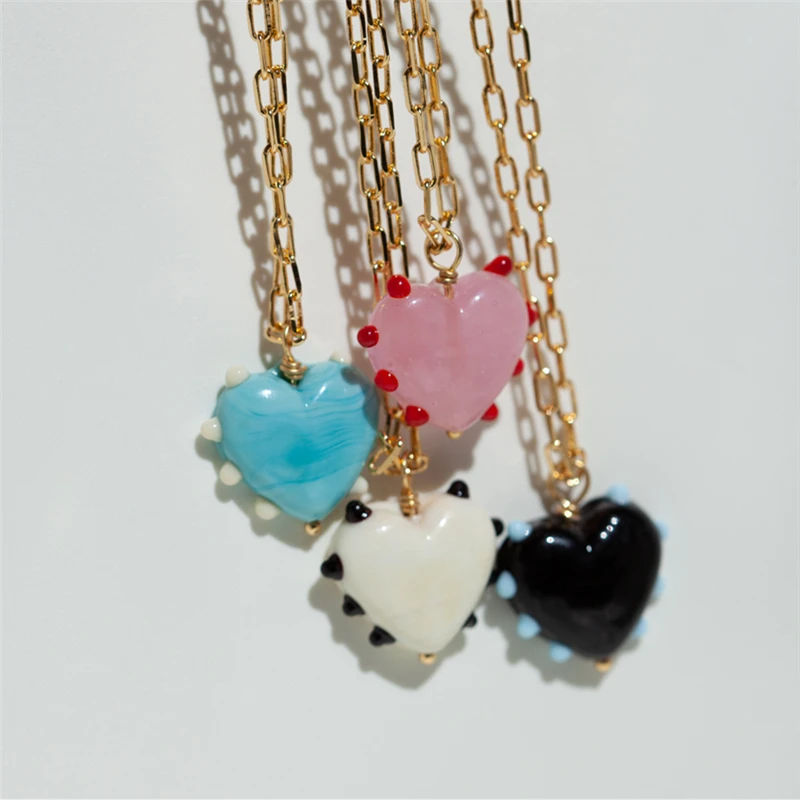 

HUANZHI 2022 новый милый темпераментный многоцветный горошек Любовь Сердце золотой цвет цепочка необработанные кружева для женщин девушек ювел...