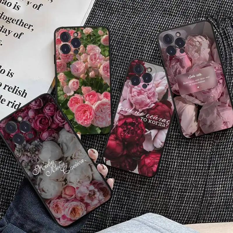 

Peonies beautiful flower Phone Case Silicone Soft for iphone 14 13 12 11 Pro Mini XS MAX 8 7 6 Plus X XS XR Cover
