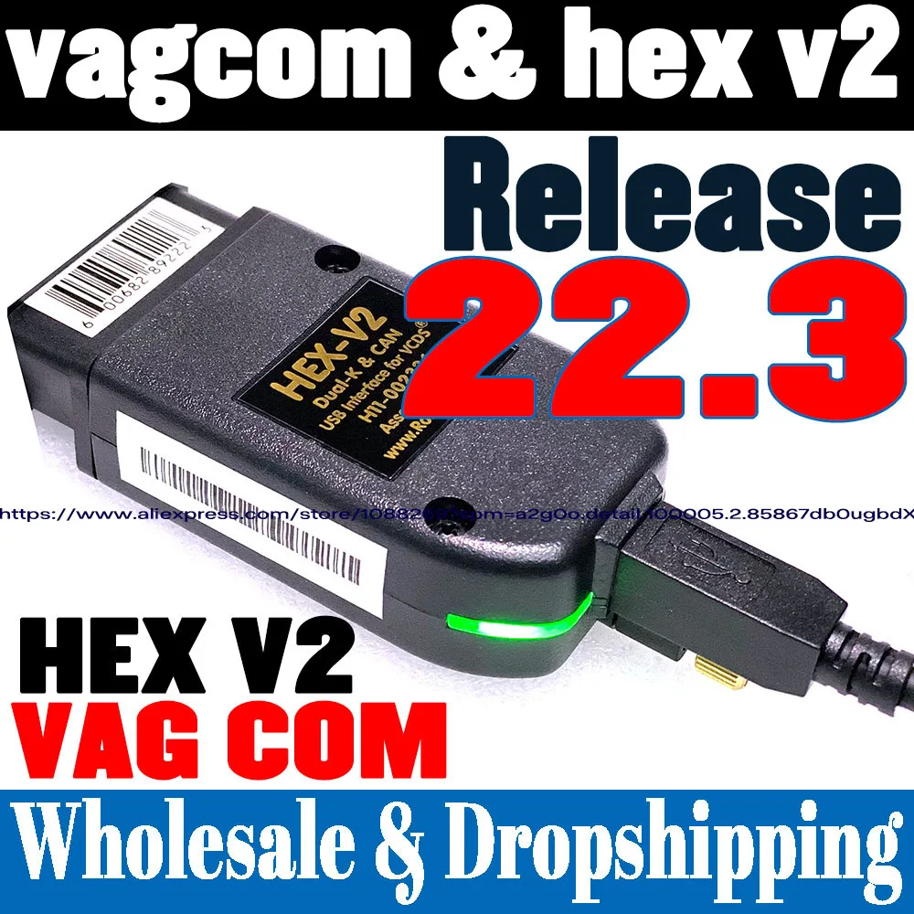 Herramienta de diagnóstico VAG V22.3, escáner Hex V2, Cable COM OBD2, multilenguaje,...