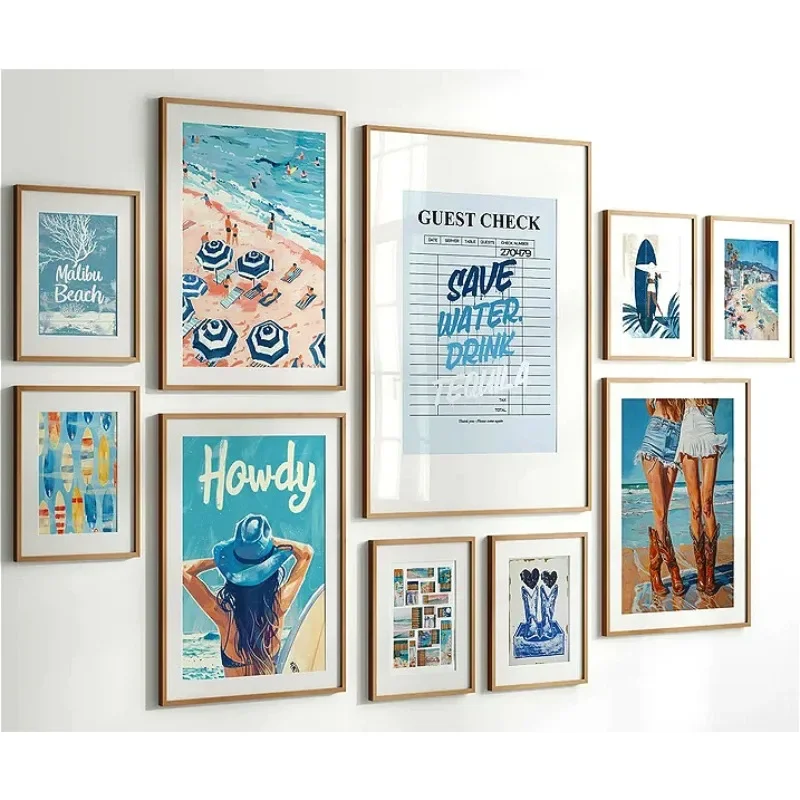 Blue Seaside Beach Sunshine Poster Coastal Cowgirl Teenage Girl Minimalist Avant-Garde Trend Room Decoration Canvas Wall Art