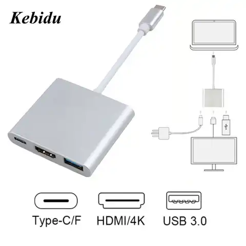 Kebidu, новинка 2019, 3 в 1, USB-C, внешний USB 3,1, Type-c на USB 3,0, адаптер для зарядки для Macbook Air 12, конвертер