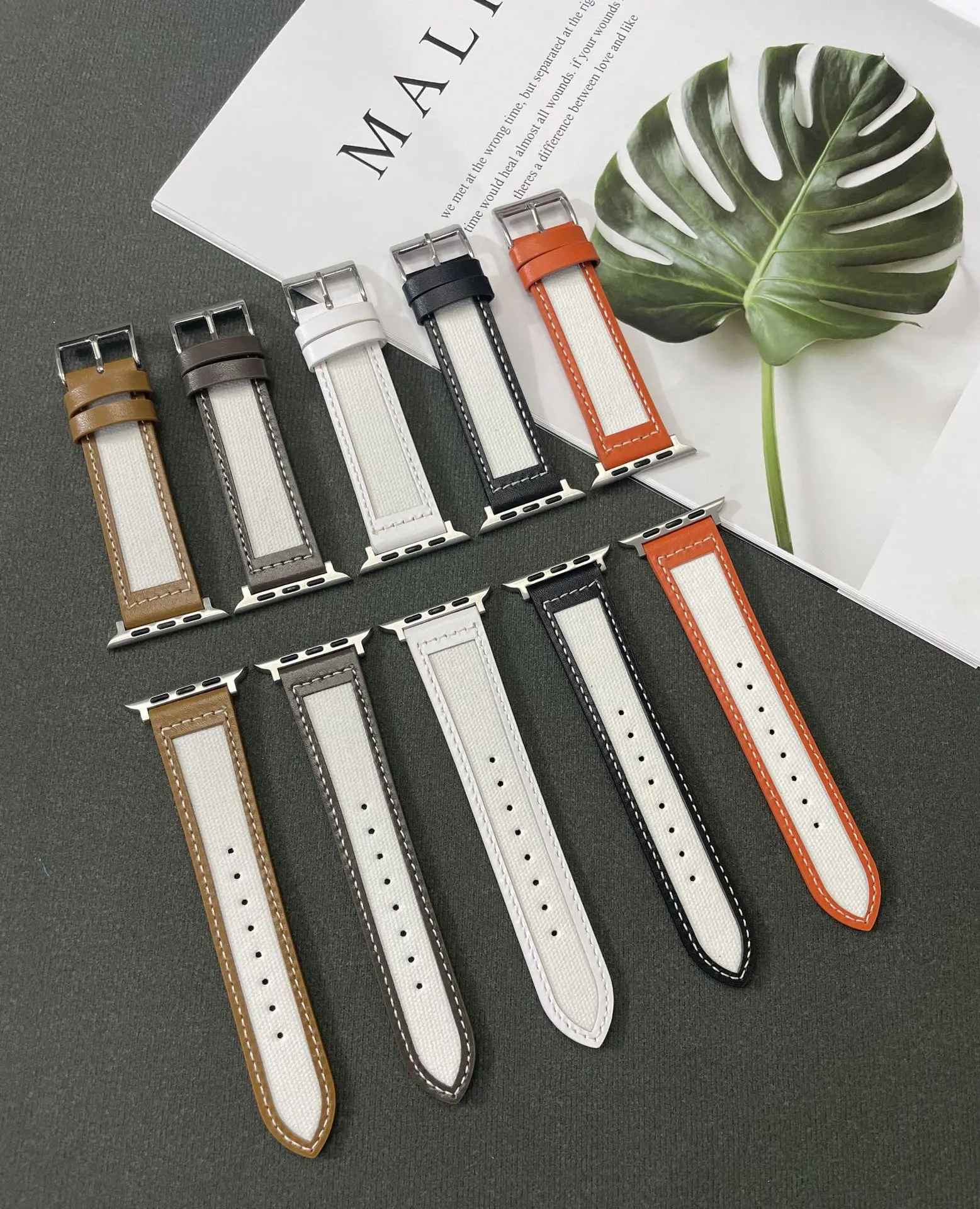 

Korea Retro Canvas Lattice Strap For iwatch 38/42mm 41mm Luxury Leather Watchband For Apple Watch Series SE 7 6 5 4 40/44mm 45mm