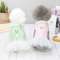2022 print pet clothes spring and summer dress harness dog shirt cat denim vest puppy outdoor walk chest strap dress with d ring