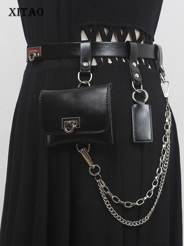

XITAO Black Chain Cummerbunds Women Korea 2023 Summer New Arrival Personality Fashion Casual Solid Cummerbunds DMJ1635