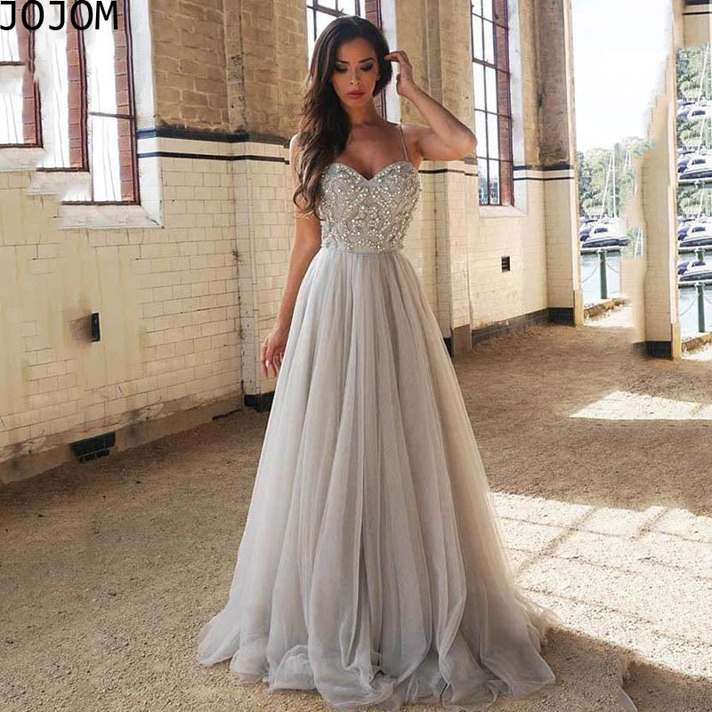 

Dress 2022 Women Sweetheart Neck Evening Party Dresses for Women A-Line Sexy Beaded Crystal Long Prom Dresses Straps