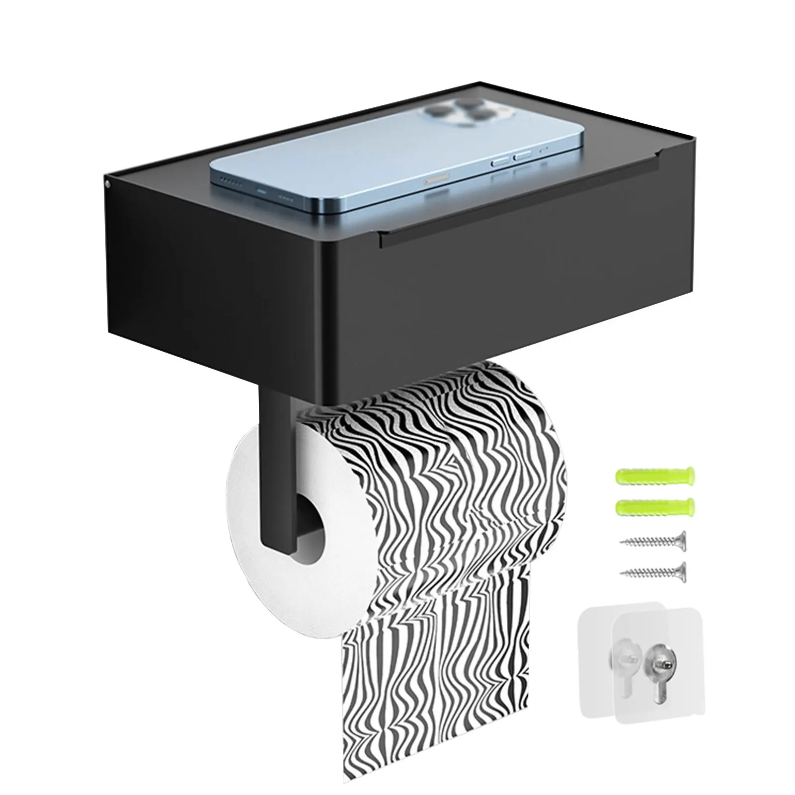 

Stainless Steel Paper Towel Holder with Storage Box Bathroom Accessories Wall Mount Toilet Paper Holder Mobile Phone Shelf