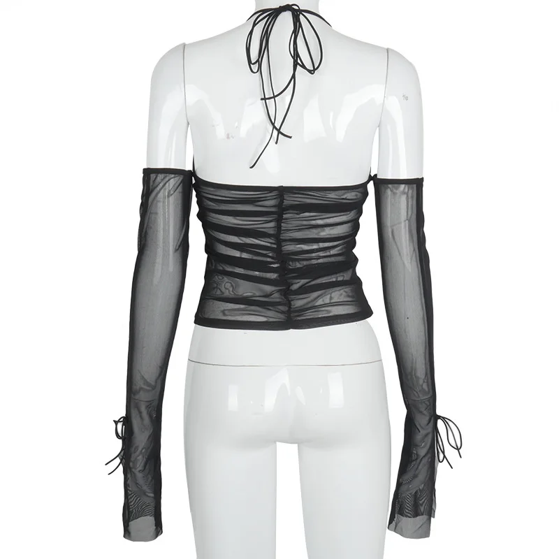 Женская Просвечивающая футболка Zoctuo прозрачные сетчатые топы с открытыми