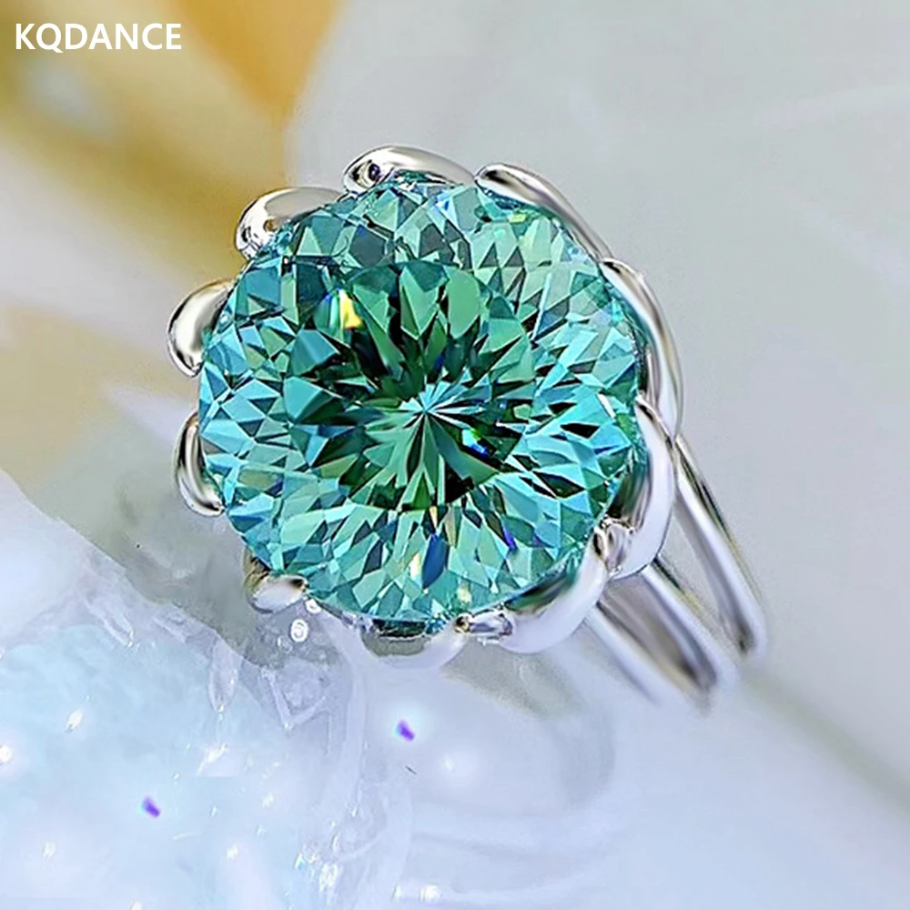 

KQDANCE 925 sterling silver create emerald tourmaline pariba Lotus Flower Ring with pink/Green blue stones Fine Jewelry