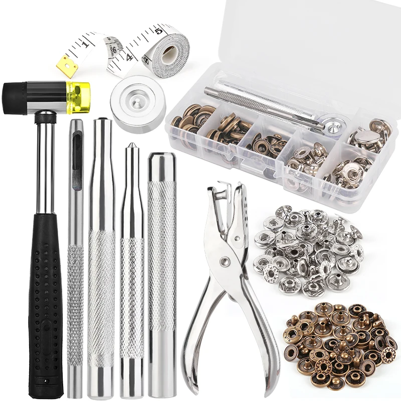 

MIUSIE Professional Leather Snap Button Kit Snap Fasteners Metal Press Studs With Installation Tools For Leather Craft Working