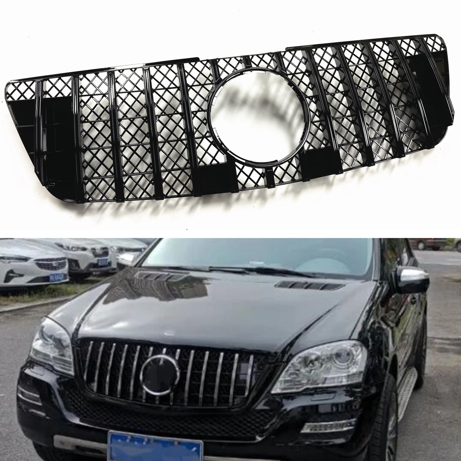 

W164 Racing Grills For Mercedes Benz ML Class 2009-2011 GT R Style Front Grille Black Car Upper Bumper Hood Mesh Grid Body Kit
