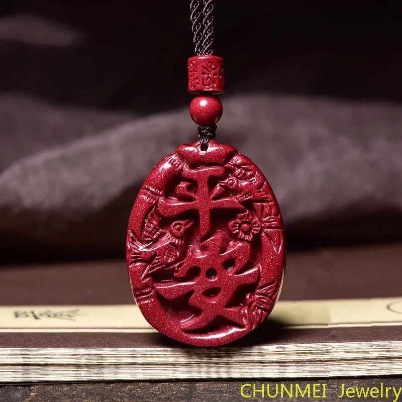 Необработанная руда Cinnabar Magpie подвеска с китайским шрифтом Мужская высоким