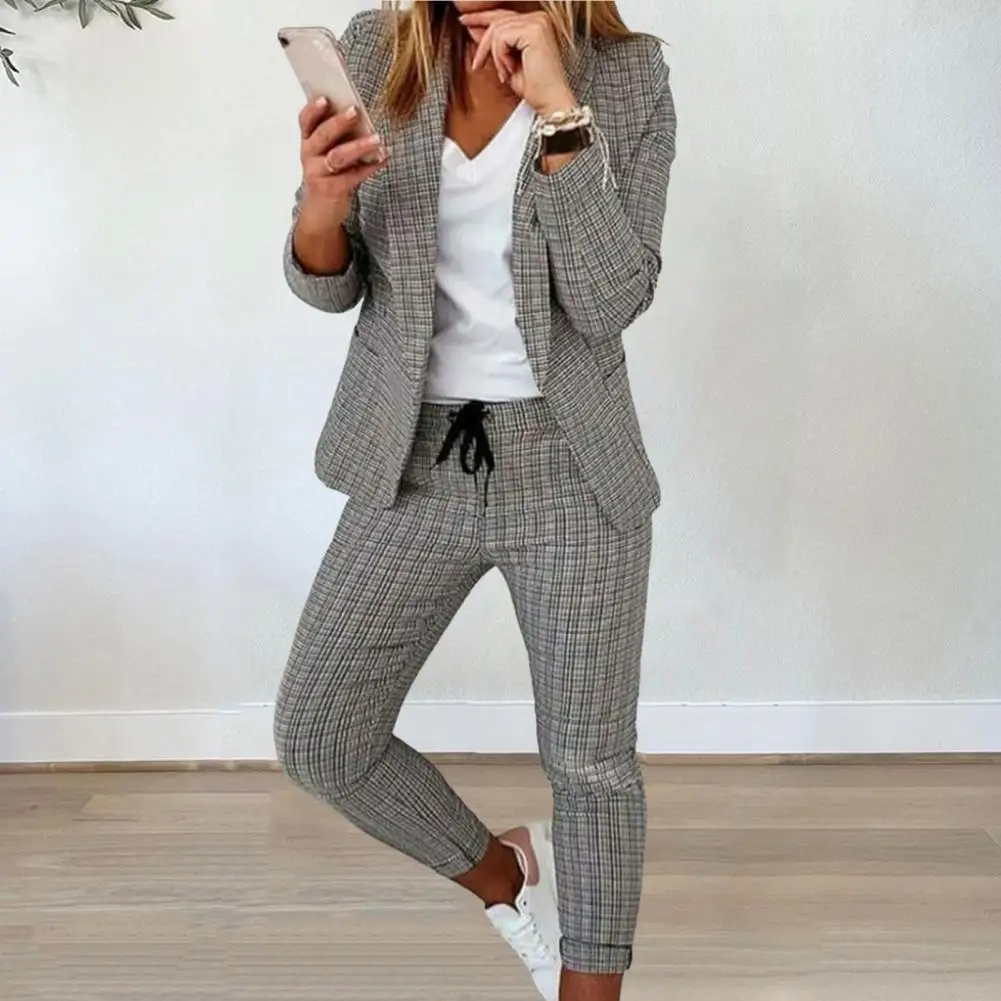 

2 Pcs/Set Autumn Blazer Pants Set Chic Formal Lady Jacket Trousers Suit Contrast Color Autumn Blazer Pants Set for Work