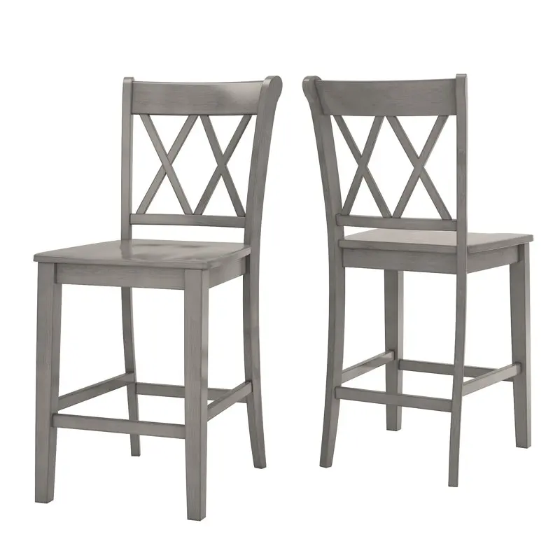 

Farmhouse Vintage Double X Wood Counter Height Chair, Set of 2, Antique Grey