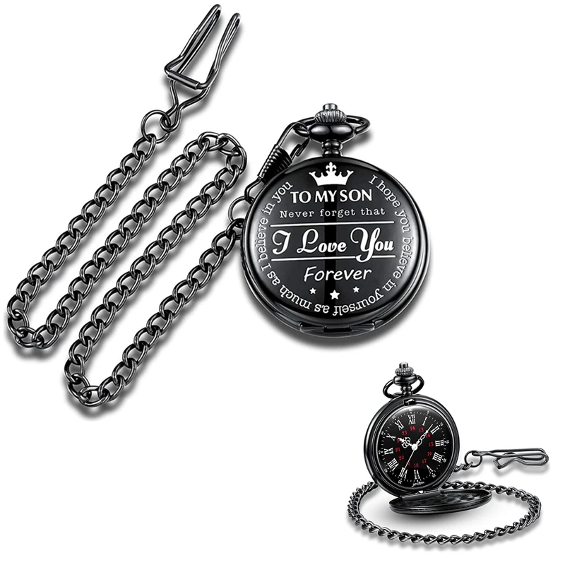 

Vintage "To My Son" Quartz Pocket Watches Pendant Necklace Perfect Gifts for Graduation Birthday Christmas Valentines Day