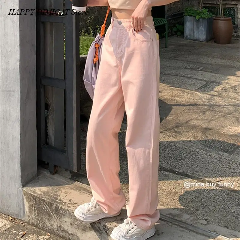 

Vintage Straight Loose Jean Pants Summer Womans Jeans High Waist Wide Leg Denim Trouser Baggy Chic Design Ladies Pink Streetwear