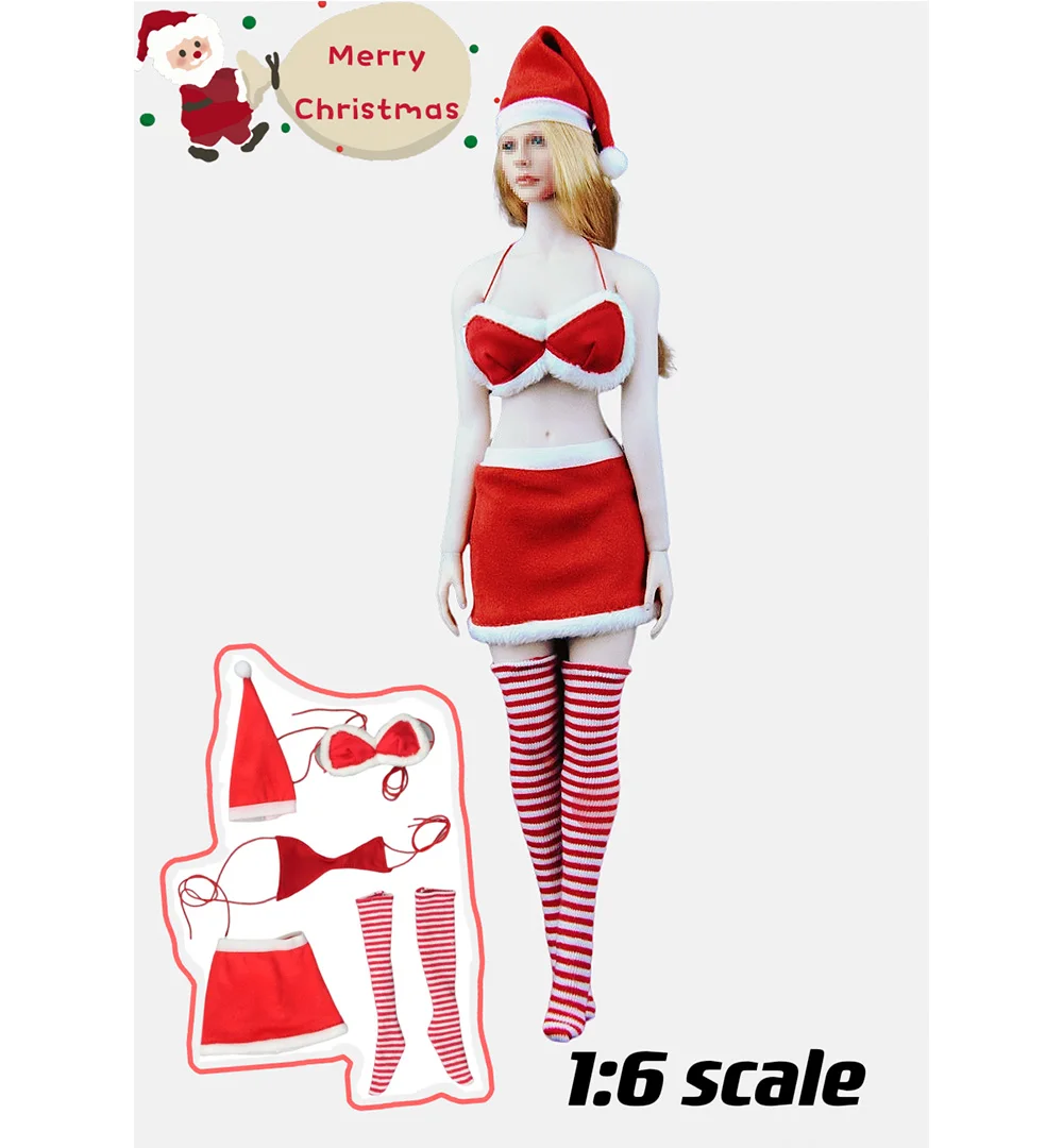 

1/6 Female Action Figure Clothes New Year Set with Hat Socks Cute Women Suit for Toys Model Female Body Doll Gift Collections