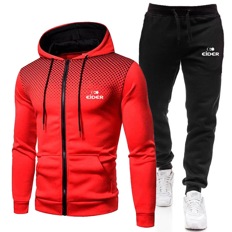 Autumn and winter leisure men's Sweatshirt+sweatpants suit Men's zip hooded fitness Sportswear printed hooded Sportswear suit