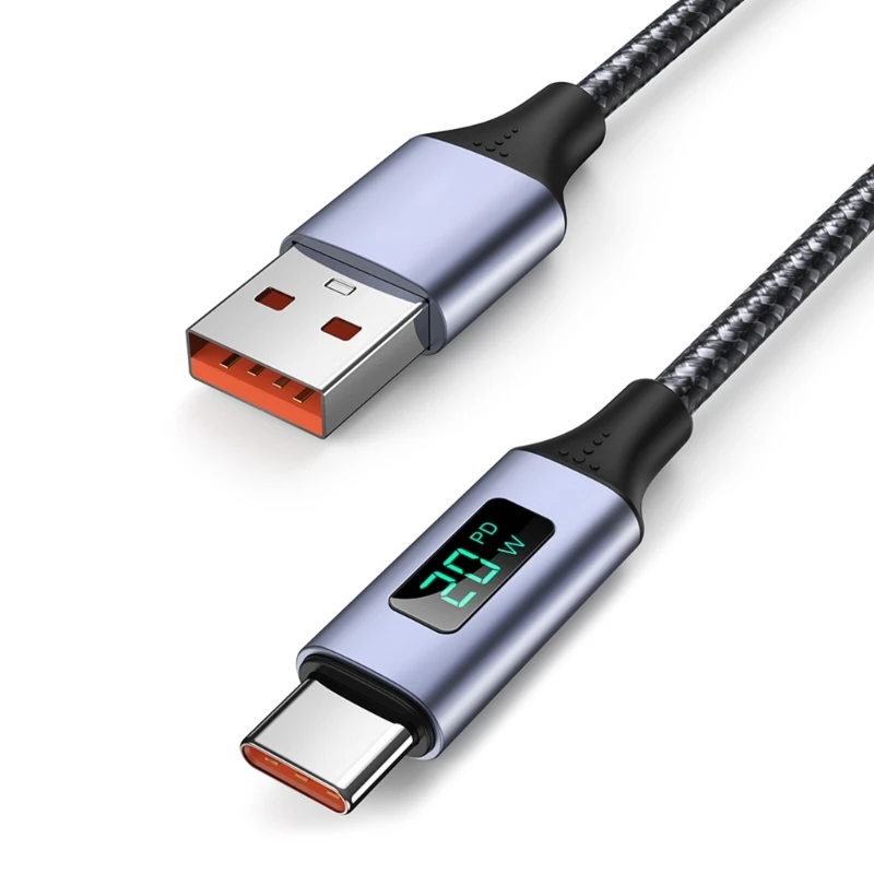

E9LB USB to USB C Cable(20W/3A ) Type C Cable with LED Display, Nylon Braided PD Fast Charging Cord