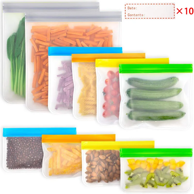 Reusable Bags Set PEVA Food Storage Bags Freezer Pouches Leak-proof Food Storage Food Grade Sealed Bags Packages For Freezing