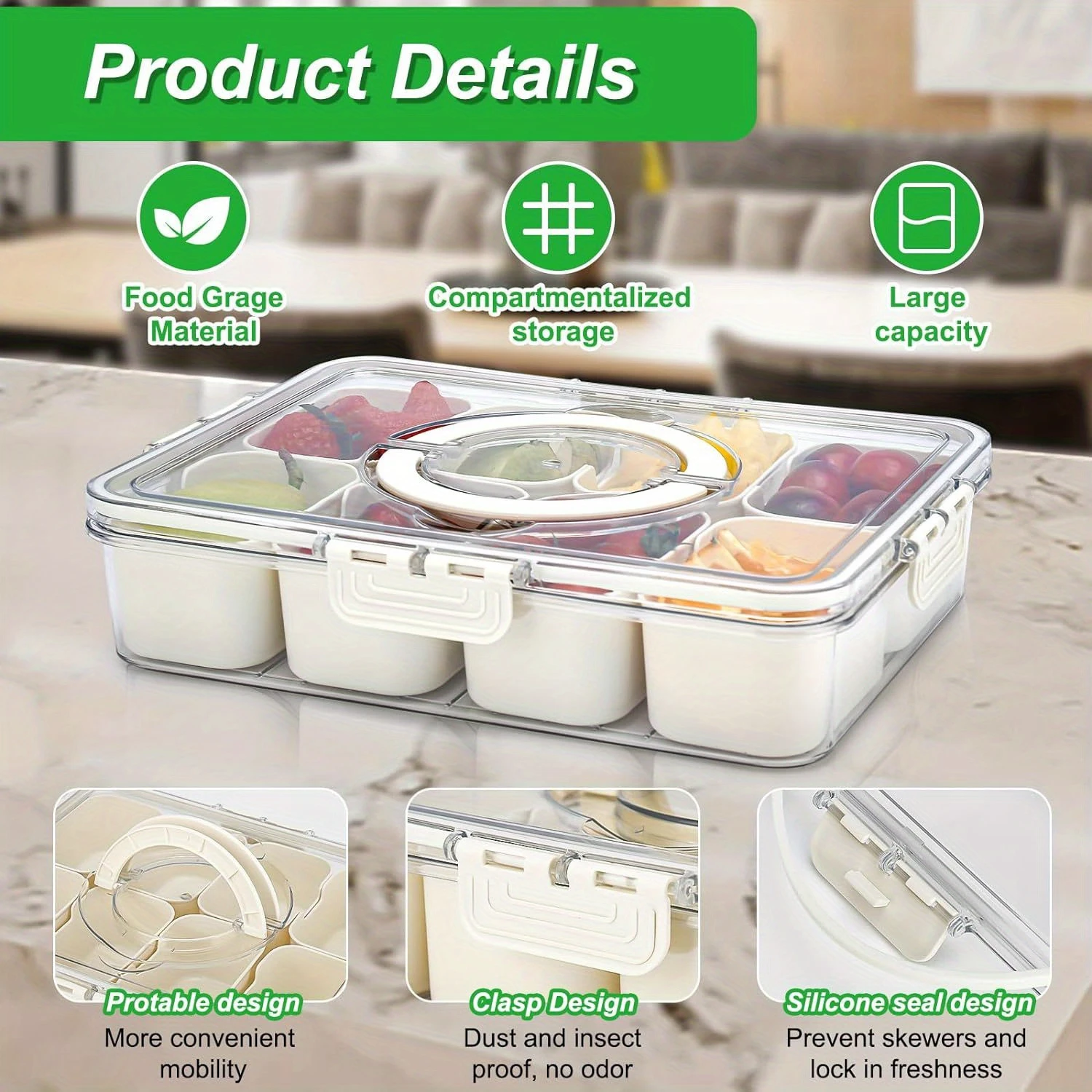 8-секционный герметичный пластиковый контейнер для пищевых продуктов с защелкой