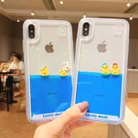 cute yellow duck quicksand liquid mobile phone case for iphone 13 12 11 pro max x xs xr xsmax 7 8 plus