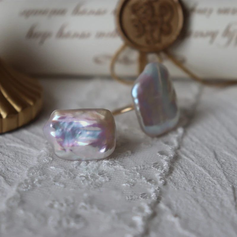 

Niche design INS large Baroque shaped Natural Pearl 925 Sterling Silver Ring fadeless retro simplicity 15-19mm Gift for Woman RH