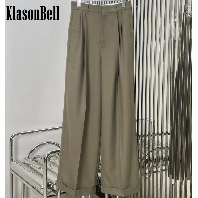 11.23 KlasonBell модные повседневные плиссированные шерстяные брюки с высокой талией