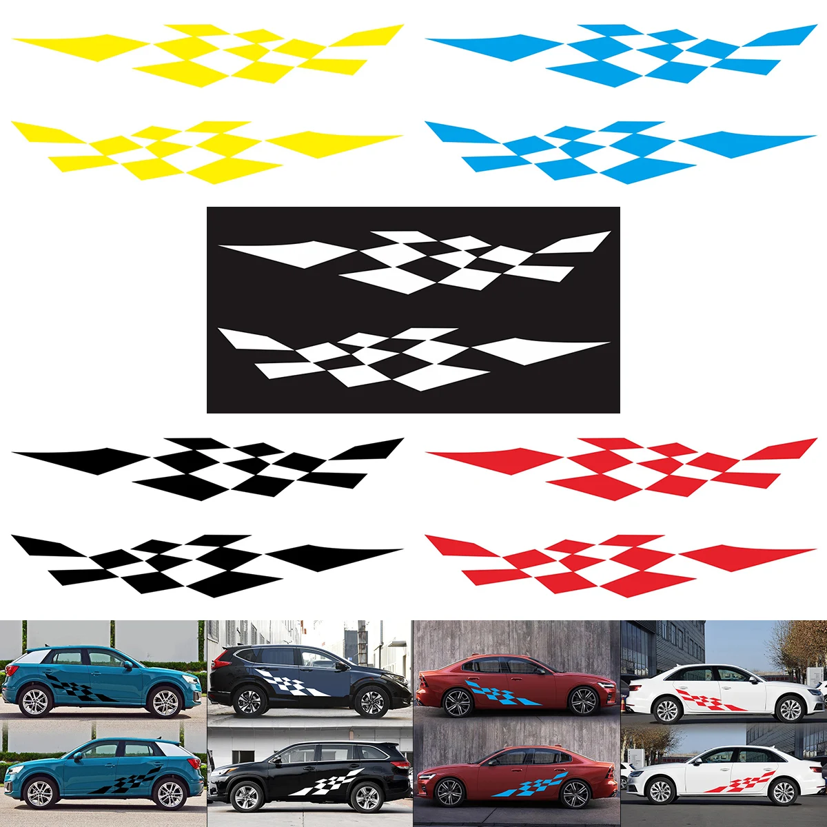 

1 Pair 190x29CM PVC Car Stickers and Decals Stripe Grid Pattern Creative Refit Car Racing Side Body Sticker Exterior Accessories