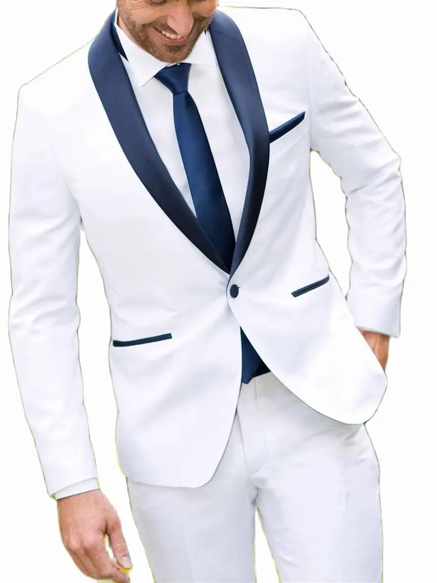 2022 Tailor Made Mens Suit White Single Breasted Groom Tuxedos Groomsmen 2 Pieces(Jacket+Pant)Traje De Novio Para Boda
