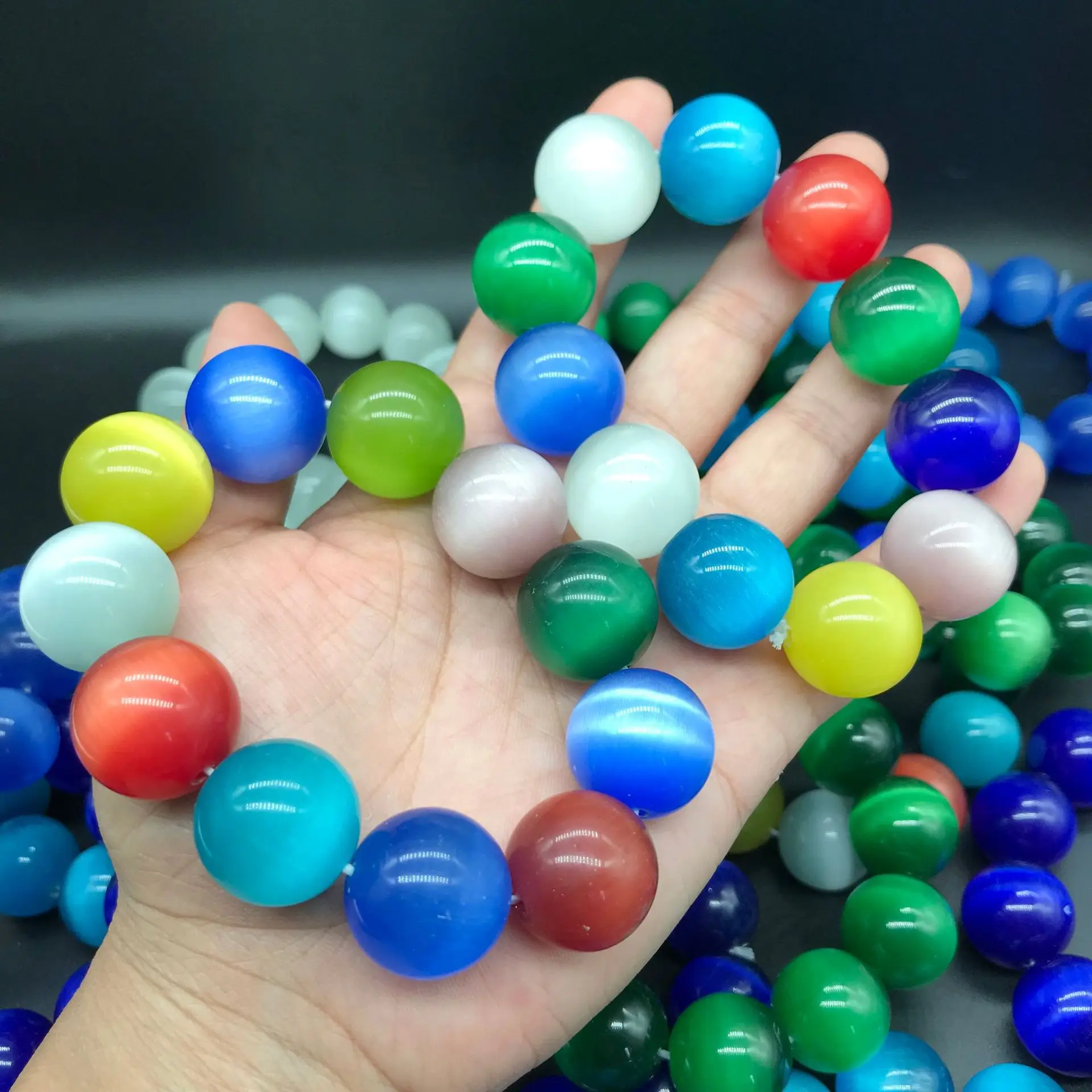 

20mm Colorful Cat Eye Stone Bracelet Men Women Healing Gemstone Fine Jewelry White Green Blue Opal Bead Elastic Bracelets Bangle