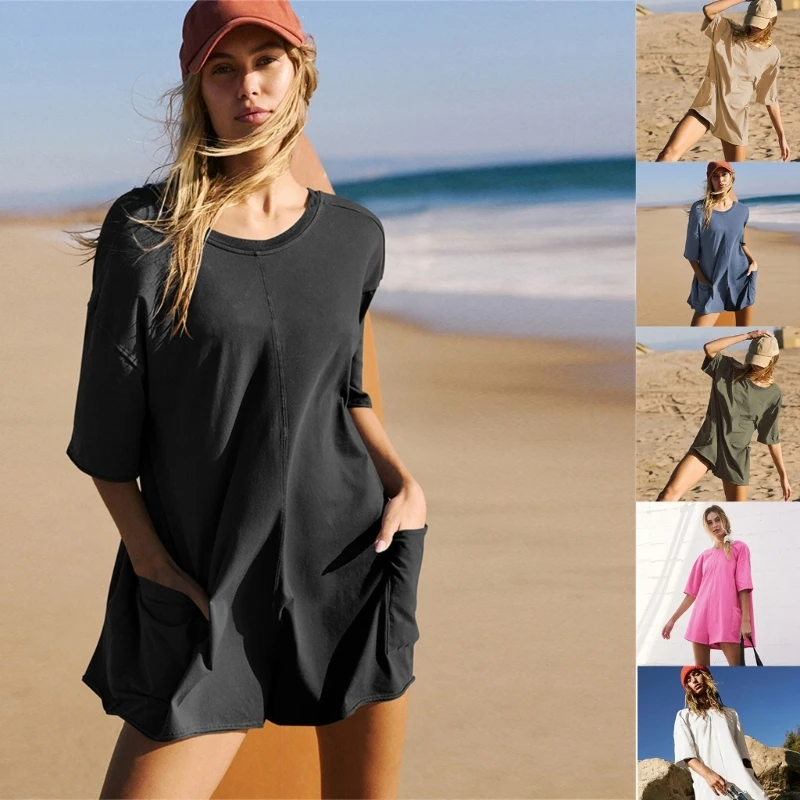 

Модный комбинезон с открытой спиной, V-образным вырезом, запахом и шортами с карманами, идеально подходящий для летних вечеринок