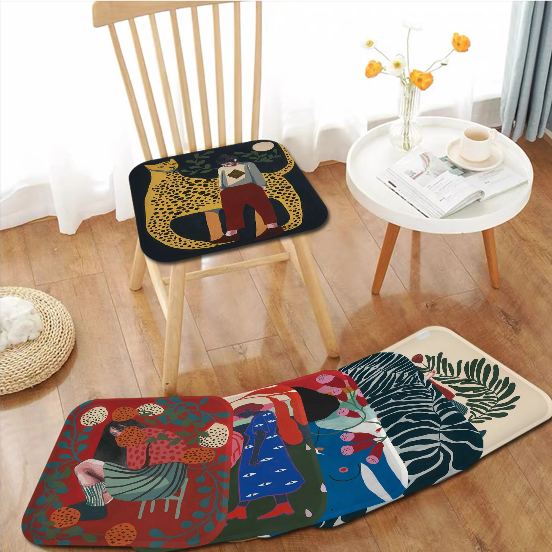 

Woman Fish Plants And Animal Jagua Round Dining Chair Cushion Circular Decoration Seat For Office Desk Stool Seat Mat