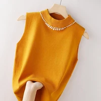 beaded neck camisole women sleeveless sweater spring autumn new bottoming short knitted sleeveless womens knit top