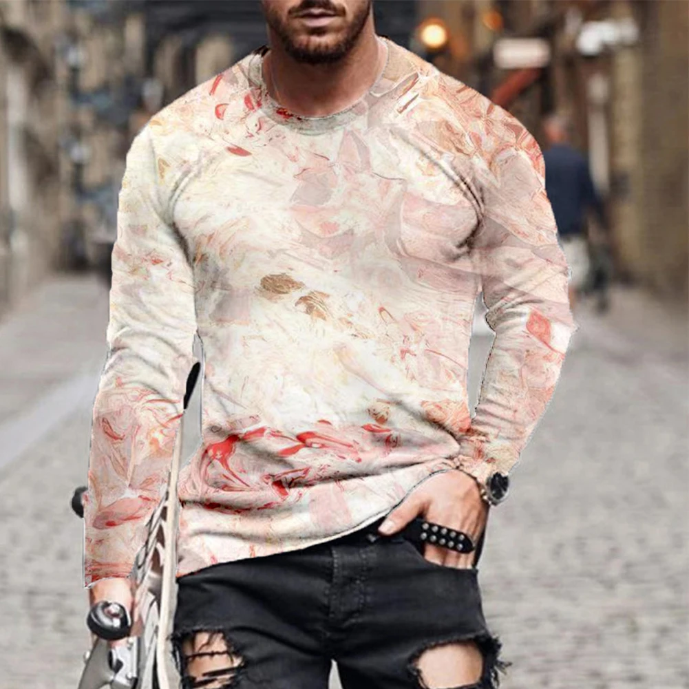 

T-Shirt Men 3D Optical Illusion Colorful Long Sleeve Fashion Casual Novelty Tee