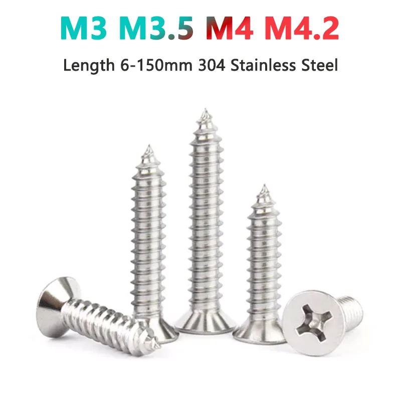 

M3 M3.5 M4 M4.2 304 Stainless Steel Cross Phillips Flat Countersunk Head Self Tapping Screw Self-tapping Wood Screws