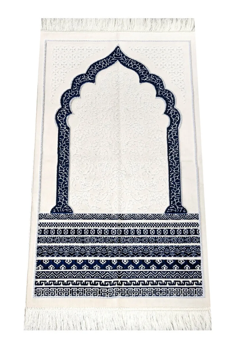 Iqrah Lux extra kadife silvery prayer rug-navy blue Muslim sets