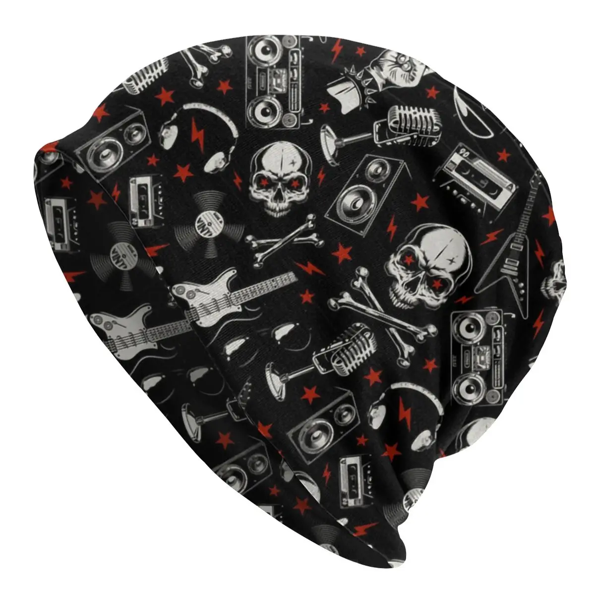 

Heavy Metal Skull Skeleton Music Notes Skullies Beanies Winter Slouchy Beanie Hat Hard Rock Piano Guitar Knitted Bonnet Cap Ski