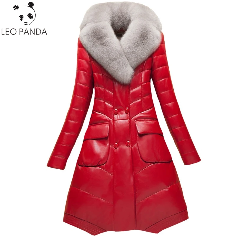 2022 Winter Women PU Leather Coat High Quality Weight Jacket Duvet Faux Leather Fox Fur Collar Fashion Female Down Parka L748 enlarge